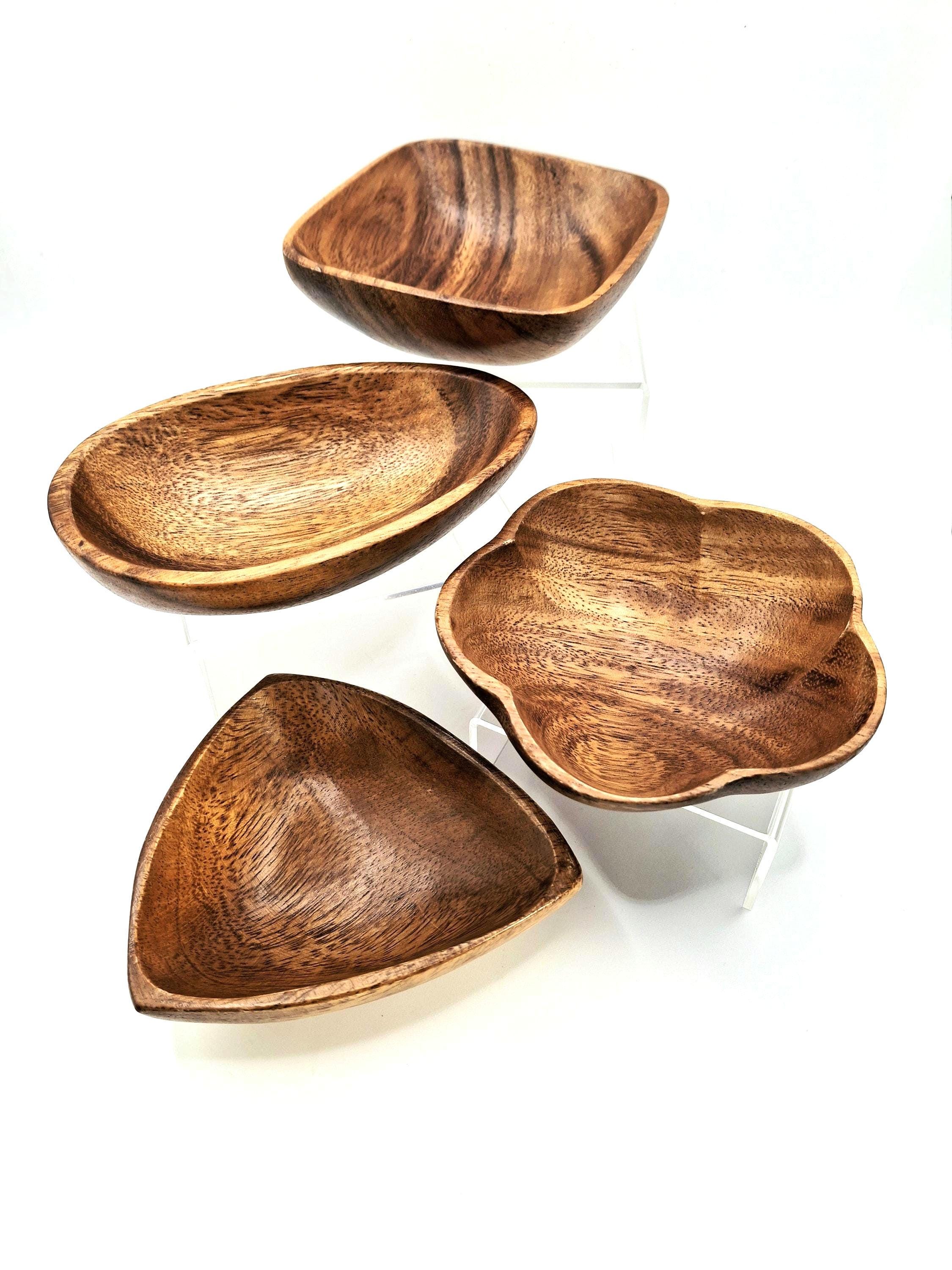Vintage Acacia Wood Nut Bowls: MCM Snack Dishes, Philippines