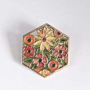 1920s Brooch Art Deco Geometric Brooch Cold Painted Enamel Brooch Vintage Jewellery Antique Pin Unique Gifts Floral Gifts Old Fangled GB