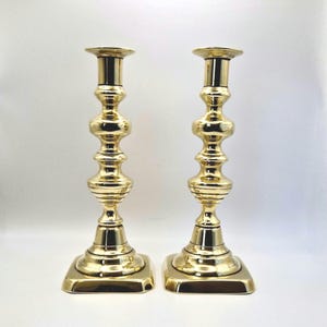 Vintage Solid Brass Beehive Candlesticks - Early 20th Century English Pair