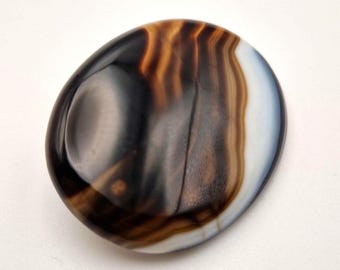 Antique Late Victorian Banded Agate Mourning Brooch