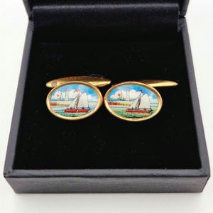 Abotoaduras vintage banhadas a ouro dos anos 1940, abotoaduras para iates, abotoaduras para barcos à vela, moda masculina vintage dos anos 1940, estilo antigo, GB