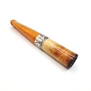 Edwardian Cigar Cheroot Cigarillo Holder Vintage Amber Sterling Silver Cuff Band Meerschaum Original Case Early 20th Century Old Fangled GB