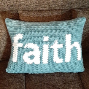 Faith Pillow crochet pattern, Scripture Gift, Graph Pattern Intarsia, Christian Crafts, Instant Download