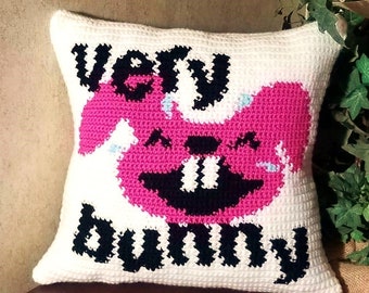 Very Bunny Pillow crochet pattern, Easter Home Accent, Holiday Decor Gift, Graph Pattern Intarsia, Instant Download