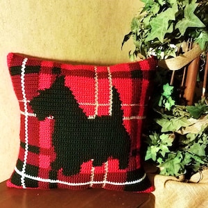 Scottish Terrier Pillow crochet pattern, Dog Lover Gift, Graph Pattern Intarsia, Scottie Home Decor Accent Crafts, Instant Download