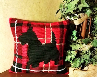 Scottish Terrier Pillow crochet pattern, Dog Lover Gift, Graph Pattern Intarsia, Scottie Home Decor Accent Crafts, Instant Download