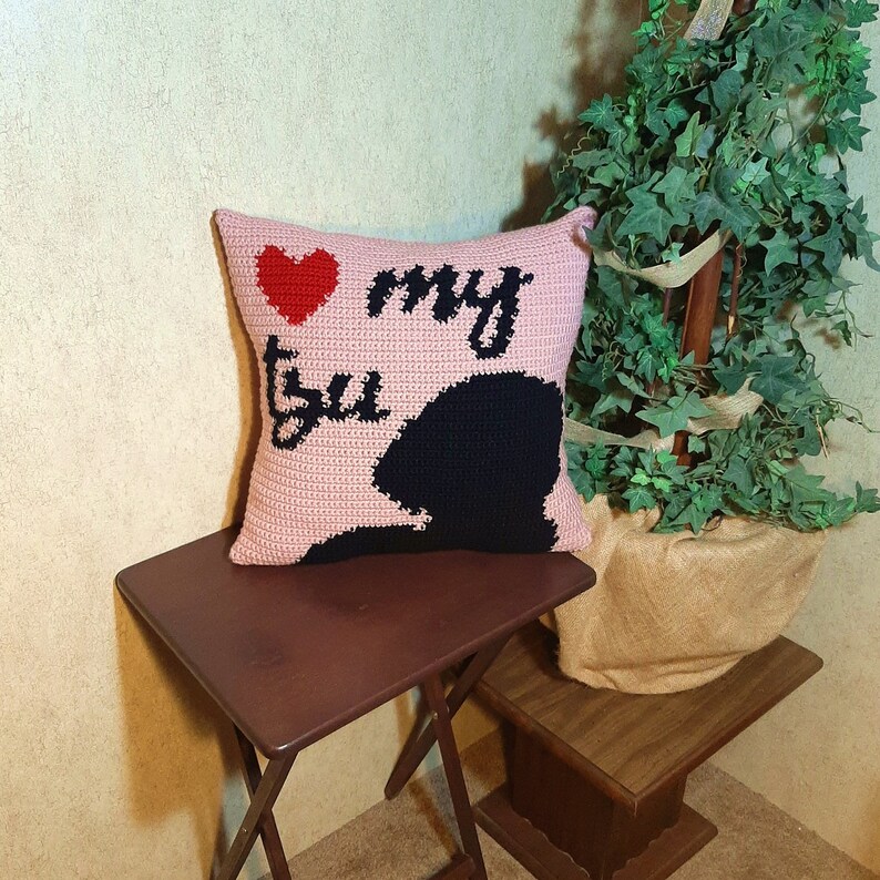 Shih Tzu Pillow crochet pattern Graph Pattern Intarsia Instant Download Dog Heart Pillow Dog Lover Gift