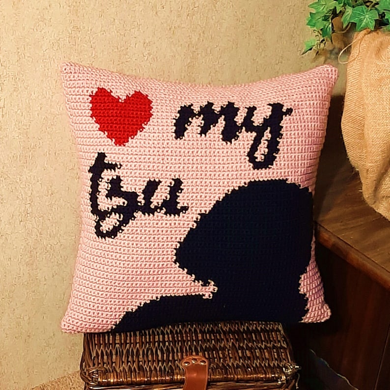 Shih Tzu Pillow crochet pattern Graph Pattern Intarsia Instant Download Dog Heart Pillow Dog Lover Gift