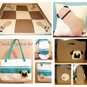 Pug Bundle crochet pattern, Pug Afghan, Crochet Blanket, Pug Purse, Pug Throw, Crocheted Purse, Pug Pillow, Pug Tote, Instant Download