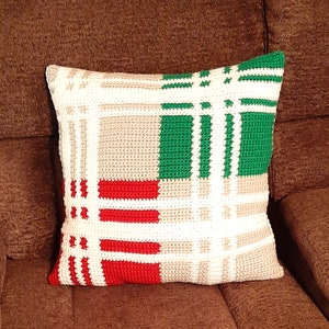 Christmas Plaid Pillow crochet pattern, Christmas Decor, Red Green Holiday, Graph Pattern Intarsia, Instant Download