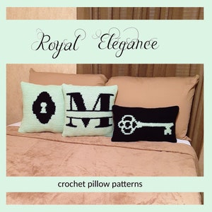 Royal Elegance Trio Pillow patrones de ganchillo, 3 variaciones de color INCLUIDAS, ojo de cerradura de monograma, decoración de dormitorio Majestuoso, descargable