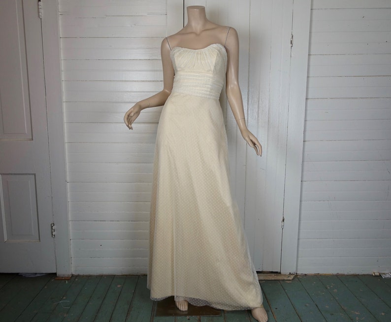 90s Minimal Wedding Dress Netting / Lace / Tulle Strapless 1990s image 2