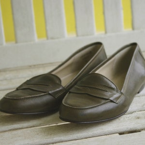 9 West Olive Green Penny Loafers image 4