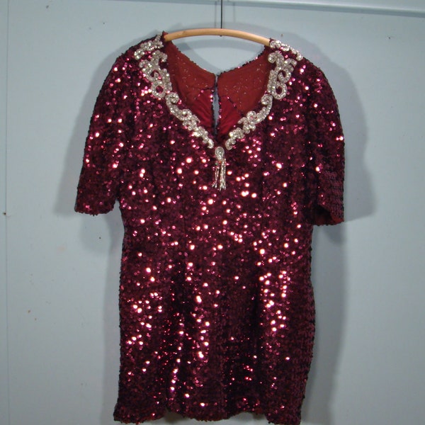 Berry Sequined Mini Dress- 1980's