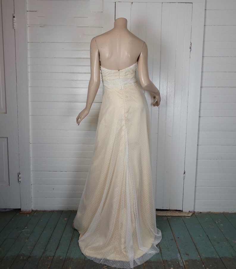 90s Minimal Wedding Dress Netting / Lace / Tulle Strapless 1990s image 5