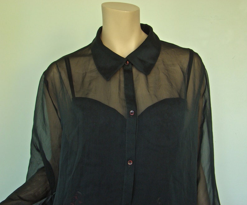 Sheer Blouse Dark Green Plus Size 1990's Etsy