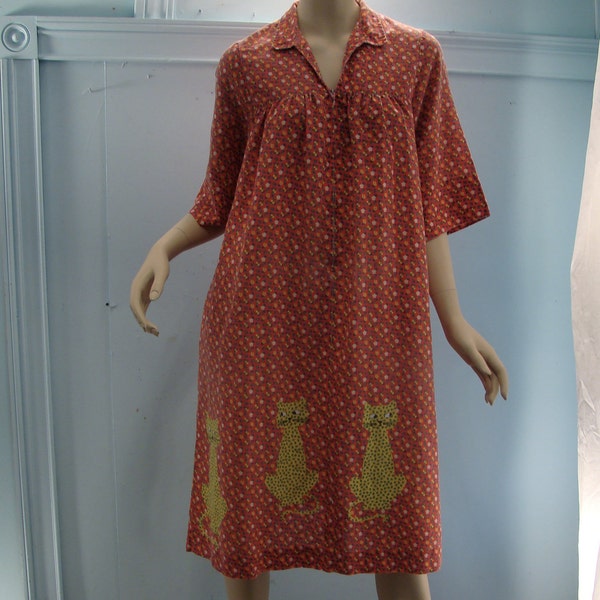 Calico Cats Dress- 1960's Housedress