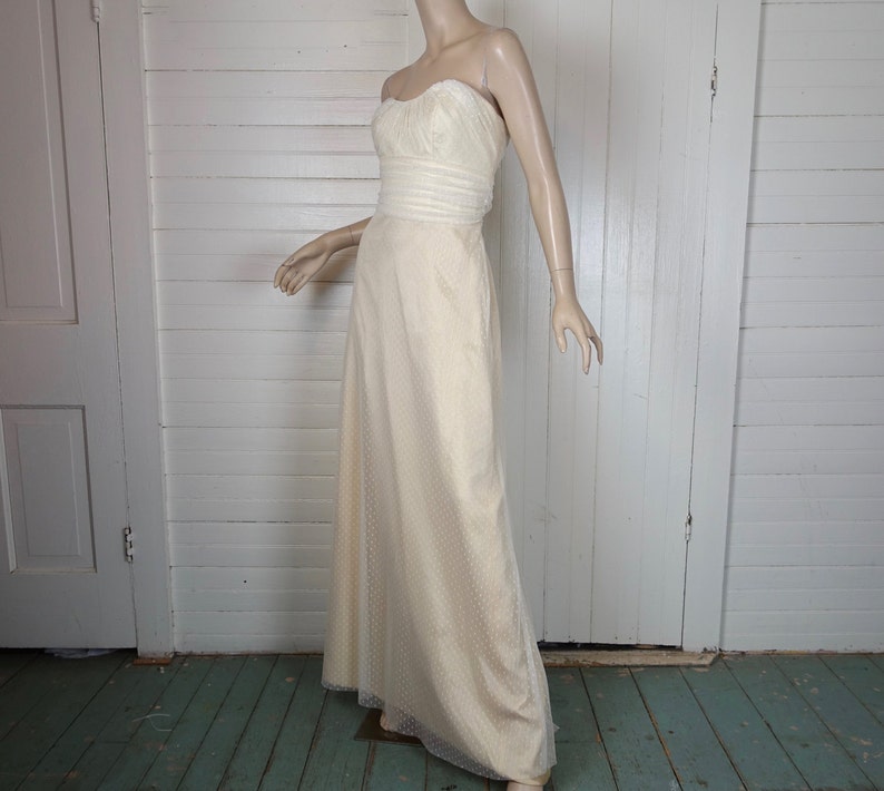 90s Minimal Wedding Dress Netting / Lace / Tulle Strapless 1990s image 4