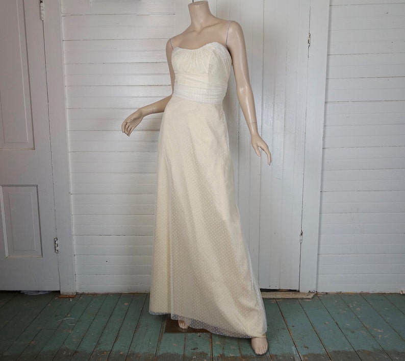 90s Minimal Wedding Dress Netting / Lace / Tulle Strapless 1990s image 3