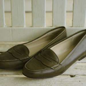 9 West Olive Green Penny Loafers image 1