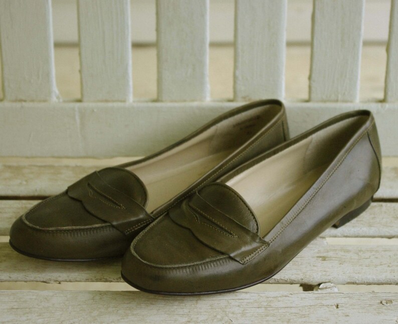 9 West Olive Green Penny Loafers image 1