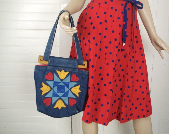 70s Denim Purse Calico Flowers 1970s Blue Red & Yellow Etsy