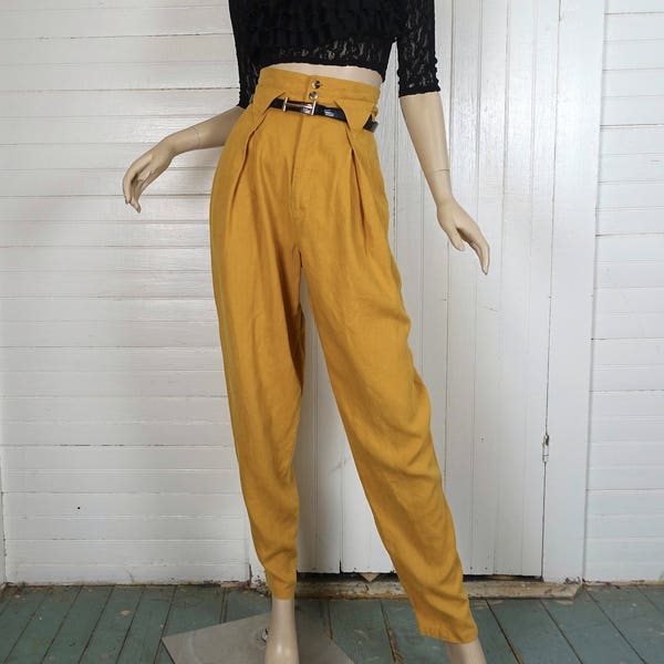 90 s pantalon en lin moutarde jaune des années 1990 Baggy conique taille haute Harem - petit-Club Festival-or