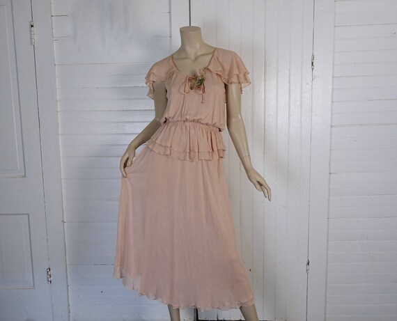 70s Delicate Pink Blouse & Skirt- Dusty Peach- Fo… - image 3