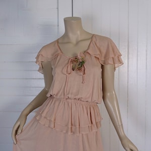 70s Delicate Pink Blouse & Skirt- Dusty Peach- Formal / Prom / Disco