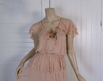 70s Delicate Pink Blouse & Skirt- Dusty Peach- Formal / Prom / Disco