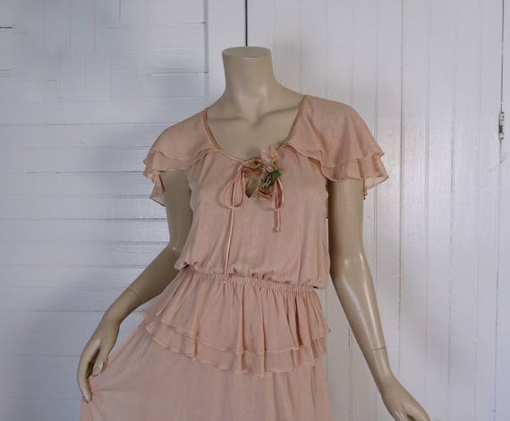 70s Delicate Pink Blouse & Skirt- Dusty Peach- Fo… - image 1