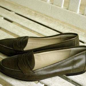 9 West Olive Green Penny Loafers image 2