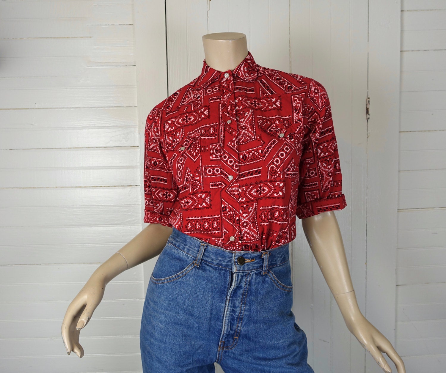 60s Bandana Blouse in Red 1960s Cowgirl / Western Pearl