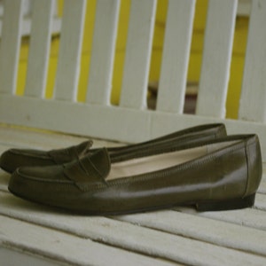 9 West Olive Green Penny Loafers image 3