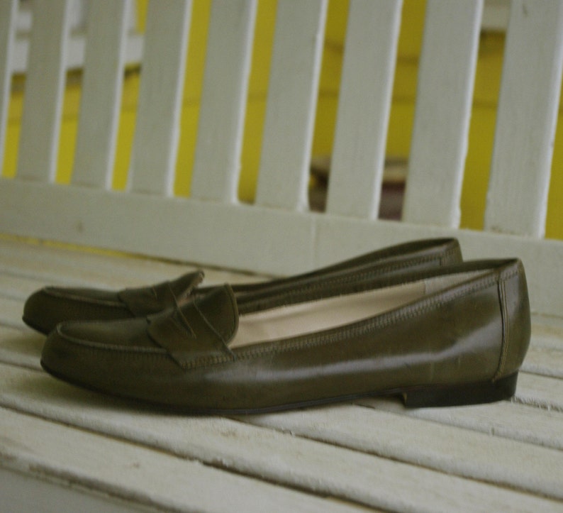9 West Olive Green Penny Loafers image 3