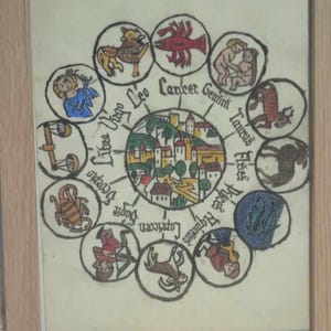 Carte du zodiaque du XVe siècle sur parchemin de chèvre avec cadre