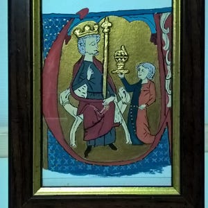 Framed Illuminated Manuscript Initial &#39;U&#39;