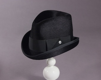 Mod Style 'Drake' Fedora Hat in Black Velvet Finish