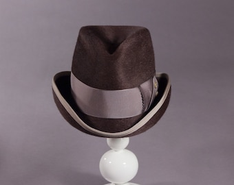 Mod Style 'Drake' Fedora Hat in Brown Velvet Finish