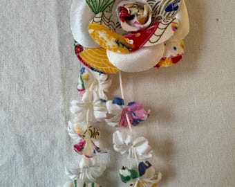 Rainbow Dangles Japanese Kanzashi Silk Flower Hair Clip or Brooch