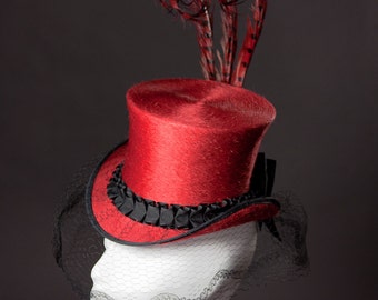 Red 'Una' Mini Top Hat Victorian Style