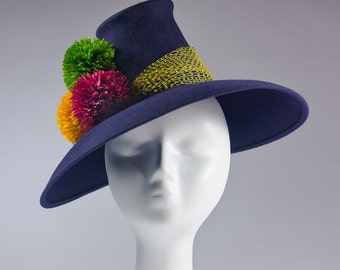 Ladies Wide Brim 'Endora' Vintage Inspired Picture Hat Navy Blue