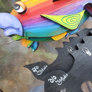 POISSON À LA TRUITE ARC-EN-CIEL, Bois peint, Non décoloration Durable, Extérieur / Intérieur, Terrasse, Patio, Porche, Piscine, Kids Rm, Cuisine, Den, Fun Unique Colorful