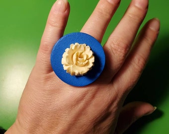 Royal Cream adjustable statement ring - made from repurposed materials