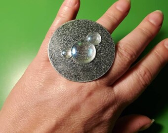 Bubble Disc adjustable statement ring - made from repurposed materials