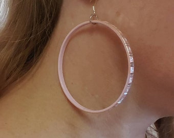 Pink Bling lightweight hanging hoop earrings - repurposed materials