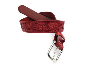 Hand Carved Wild Rose Belt - HOLMES Custom