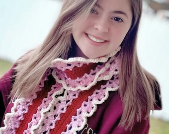 Blooming Hearts Scarf Crochet Pattern | Easy Infinity Loop Scarf For Stylish Girls Fashionable Women Trendy Ladies | Engagements Weddings