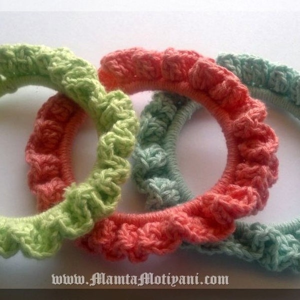 Crochet Bracelet Pattern For Beginner, Crochet Bangle Pattern, Frilly Stacking Bangle, Crochet Jewelery Patterns, DIY Bracelets Bangles