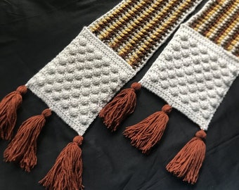 Herfst kus sjaal haakpatroon | Geribbelde zaksjaal | Stijlvol trendy accessoire | Getextureerde dikke kwastjes sjaal voor dames | Bladerdeeg